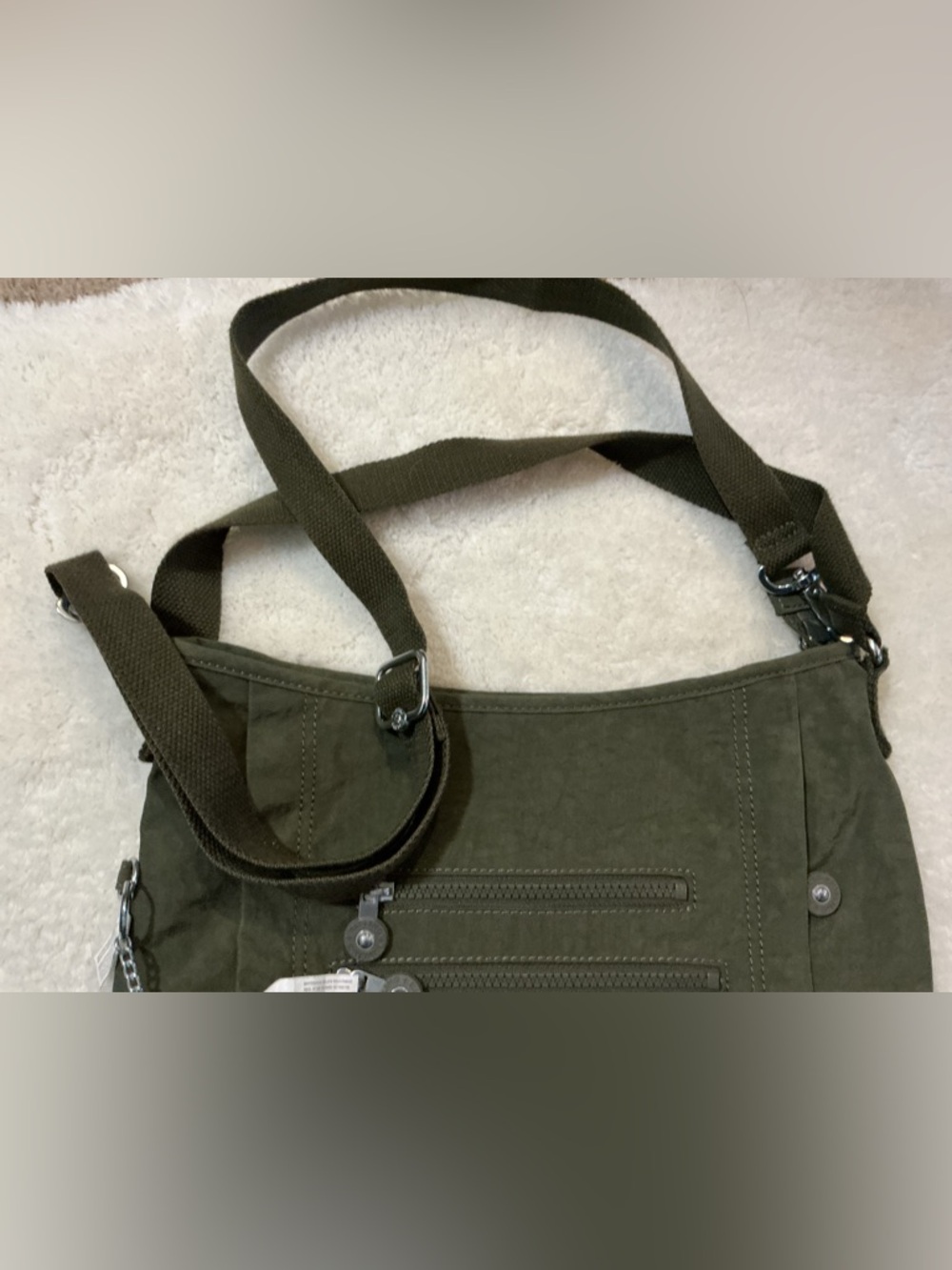 Kipling Olive Green Crossbody Messenger Bag with Monkey Charm - Picture 3 of 3